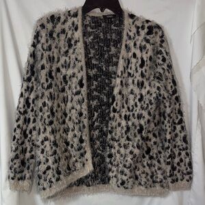 XOXO Fuzzy Animal Print Cardigan - Black and Cream